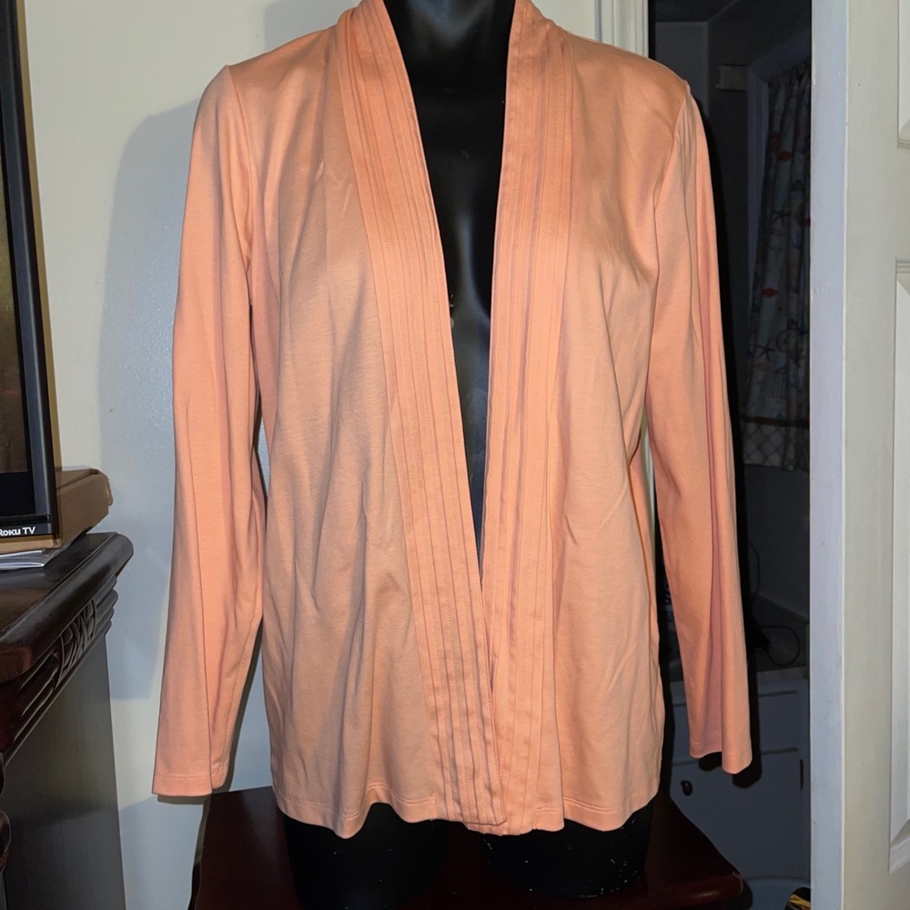 LL Bean large Open Front Knit Cardigan peach Long Sleeve Knit Warm.